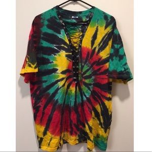 Lace-up tie dye t-shirt dress